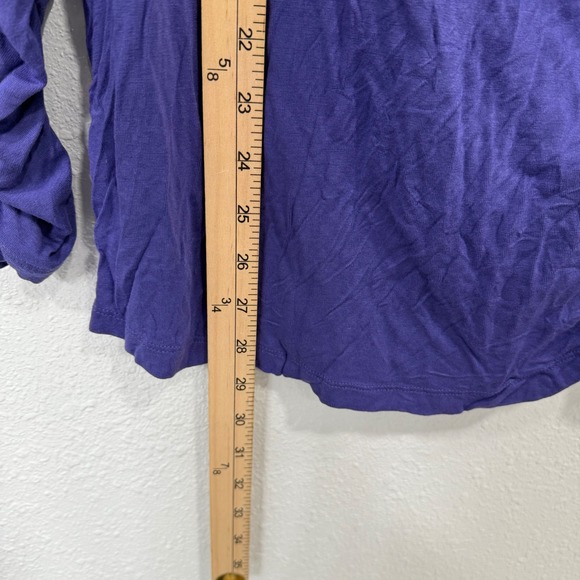Soft Surroundings‎ Purple Ruched Drape Front Long Sleeve Top M Made in Turkey - Picture 9 of 10